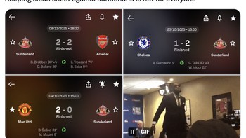 Fans MU ini bangga bisa clean sheet saat melawan Sunderland, sementara dua tim London kebobolan. Foto: X.com