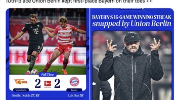 Union Berlin yang berada di peringkat ke-10 mampu mengejutkan Bayern Munich. Foto: X.com