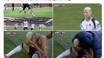 Jika kamu merasa hidup tak adil, ingat Richarlison, dia melepas bajunya untuk merayakan apa yang dia pikir kemenangan melawan MU hanya untuk MU membalas di menit-menit akhir, tulis akun ini. Foto: X.com