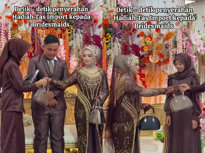 Pembawa acara ini merekam momen pengantin wanita membagikan satu per satu tas impor untuk para bridemaids. Postingan pernikahan di Kisaran, Sumatra Utara ini langsung viral di media sosial.
