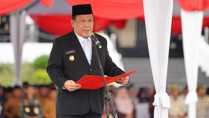 Plt Gubernur Riau, SF Hariyanto saat memimpin Peringatan Hari Pahlawan. (Dok Diskominfo)