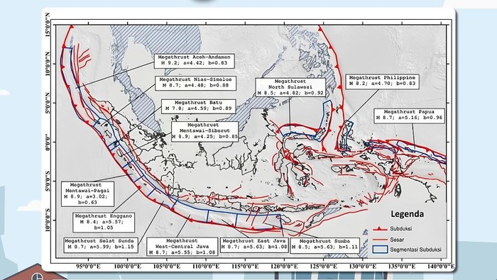 Peta Zona Megathrust di Indonesia
