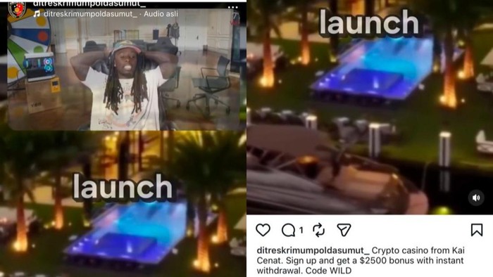 Tampilan akun IG Ditreskrimum Polda Sumut menampilkan promosi judol. (Ditreskrimum Polda Sumut/IG)