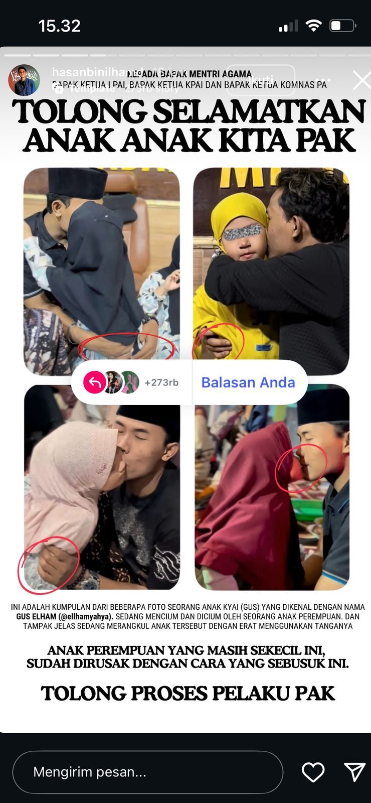 Template mengecam aksi Gus Elham mencium anak-anak