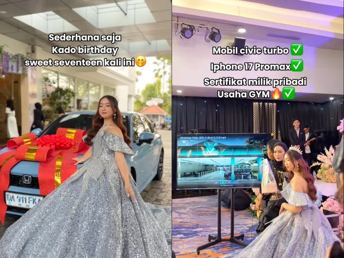 Jasa penyenggara acara ini membagikan momen ulang tahun kliennya yang menerima kado dari orang tua berupa Mobil Civic Turbo, iPhone 17 Promax, dan sertifikat usaha gym pribadi. Unggahan ulang tahun di Banjarmasin, Kalimantan Selatan ini langsung viral di media sosial.