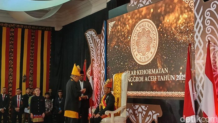 Mendagri Muhammad Tito Karnavian dianugerahi gelar Petua Panglima Hukom Nanggroe. (Agus Setyadi/detikSumut)