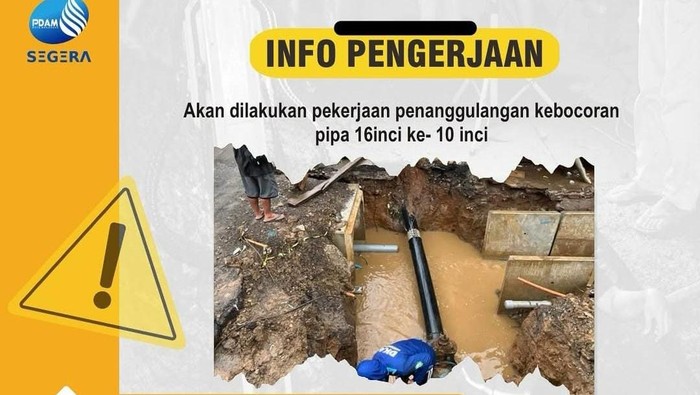 PDAM Makassar, Sulawesi Selatan (Sulsel), akan melakukan pengerjaan kebocoran pipa di Jalan Haji Kalla hari ini.