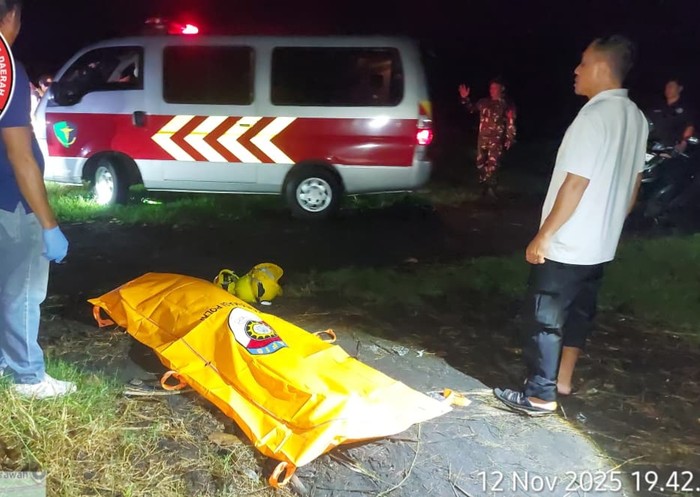 Petugas Sar Gabungan saat melakukan evakuasi satu korban terseret arus di Sungai Bilukpoh, Kecamatan Mendoyo, Kabupaten Jembrana, Bali, pada Rabu (12/11/2025). (BPBD Jembrana)