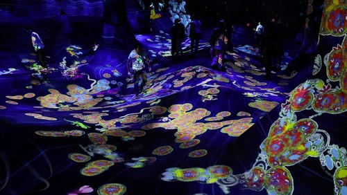 Visitors watch digital artwork at teamLab Biovortex in Kyoto, Japan, November 9, 2025. REUTERS/Kim Kyung-Hoon