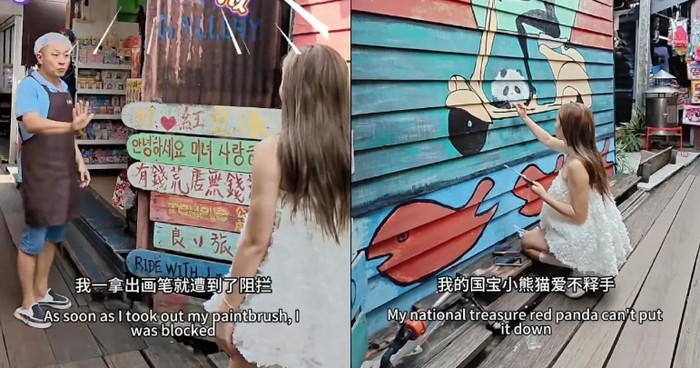 Turis Bikin Heboh, Menggambar Panda di Situs UNESCO Penang