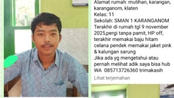 Informasi orang hilang atas nama M Eska Daffa Nur Rohman.