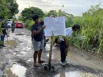 Warga Parepare Tanam Pohon Pisang di Jalan gegara 2 Tahun Rusak Parah