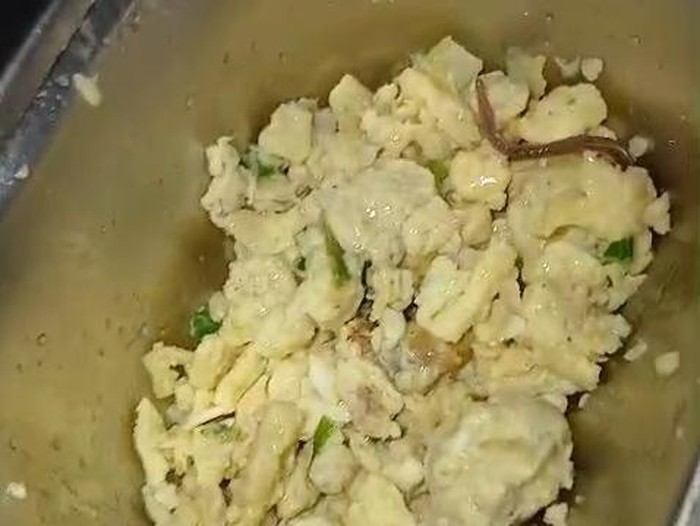 Penampakan cacing tanah di makanan MBG di SMA Negeri 6 Medan. (Dok. Tangkapan layar)