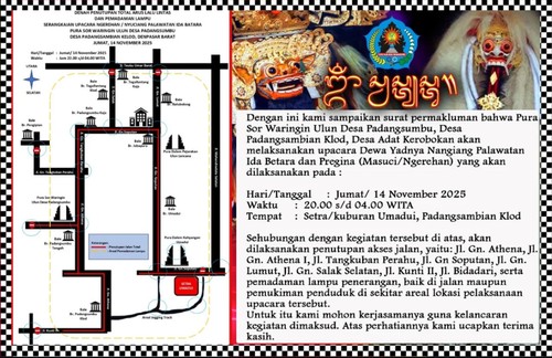 Tangkapan layar denah penutupan jalan di Desa Padangsambian Klod, Denpasar Barat, Jumat (14/11/2025). (Istimewa)