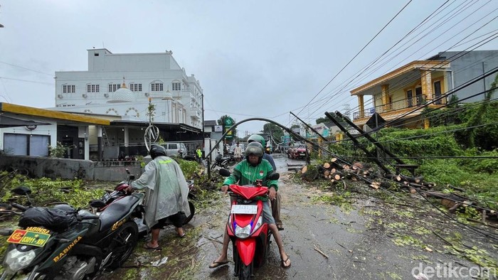 Pohon tumbang di Jalan dr Leimena, Makassar.