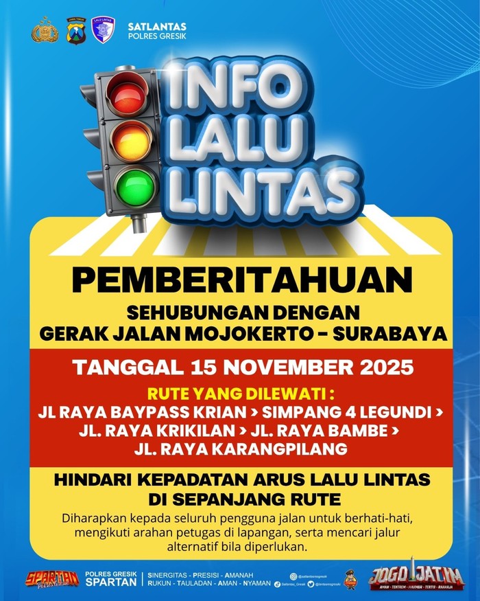 Rute Gerak Jalan Mojokerto-Surabaya 2025.