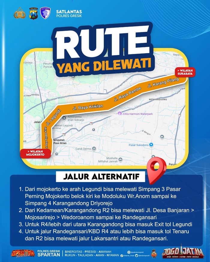 Rute Gerak Jalan Mojokerto-Surabaya 2025.