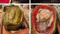 Mual banget! Ada netizen yang punya ide konyol bikin ayam mentah dipanggang dalam semangka. Foto: Bored Panda