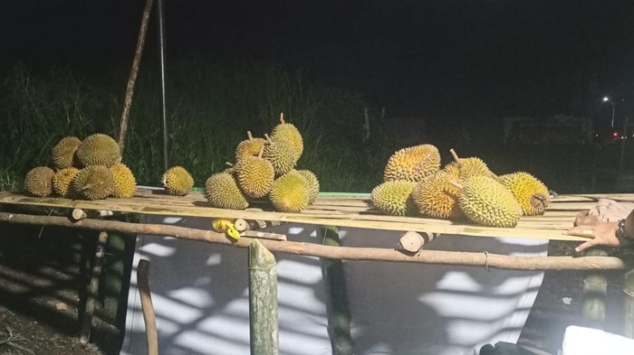 Durian Empat Lawang dijual di pinggir jalan oleh petani.