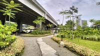 Saat memasuki area taman, pengunjung akan disambut deretan tanaman hijau yang dirawat setiap hari oleh petugas. Jogging track ini bisa digunakan untuk berlari hingga berjalan santai. (Qonita/detikTravel)