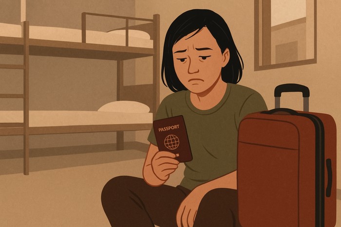 Ilustrasi paspor ditahan, ilustrasi CPMI, ilustrasi pekerja imigran, ilustrasi TKI TKW. (AI)