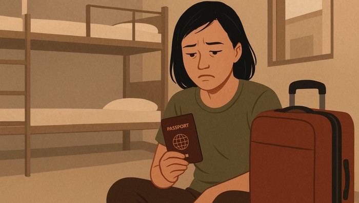 Ilustrasi paspor ditahan, ilustrasi CPMI, ilustrasi pekerja imigran, ilustrasi TKI TKW. (AI)