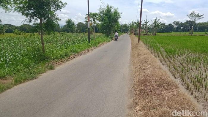 Lokasi kejadian begal payudara dan HP di jalan Ngawinan-Ngabeyan, Karanganom, Klaten, Senin (17/11/2025).