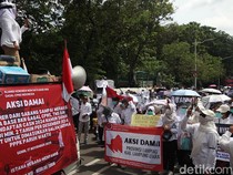 Nakes Honorer Unjuk Rasa di Patung Kuda Jakarta