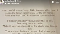 Aku mau kasih tahu ke kalian kalau aku dalam keadaan baik. Makasih yang sudah terus kirim doa via DM atau di mana pun. Doa-doa kalian kebaca, jelasnya dilihat detikcom, hari ini. Foto: dok instagram Vidi Aldiano