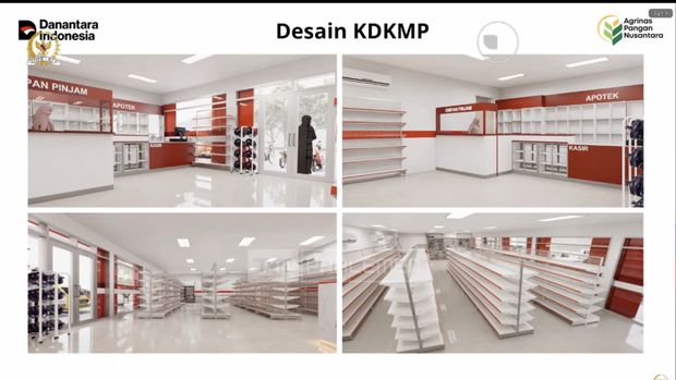 Ilustrasi desain bangunan Koperasi Desa/Kelurahan Merah Putih, sumber: paparan Direktur Utama PT Agrinas Pangan Nusantara (Persero) Joao Angelo De Sousa Mota dalam Rapat Kerja bersama Komisi VI DPR RI, Selasa (18/11/2025), tangkapan layar YouTube TV Parlemen