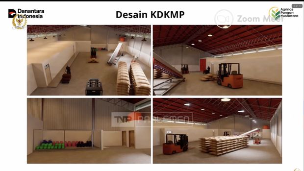 Ilustrasi desain bangunan Koperasi Desa/Kelurahan Merah Putih, sumber: paparan Direktur Utama PT Agrinas Pangan Nusantara (Persero) Joao Angelo De Sousa Mota dalam Rapat Kerja bersama Komisi VI DPR RI, Selasa (18/11/2025), tangkapan layar YouTube TV Parlemen