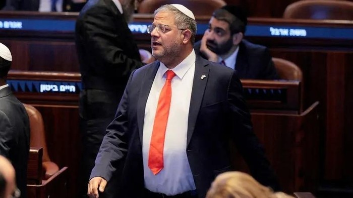 Israeli politician Itamar Ben-Gvir walks inside the Knesset, on the day U.S. President Donald Trump delivers remarks, in Jerusalem, October 13, 2025. (Reuters)