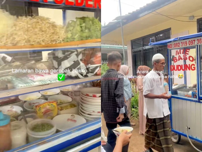 Ide calon pengantin Gen Z ini memilih memanggil gerobak tukang bakso di hari lamarannya. Bikin tamu undangan dan keluarga bisa santap sepuasnya. Unggahan suasana lamaran di Tasikmalaya, Jawa Barat ini langsung viral di TikTok.