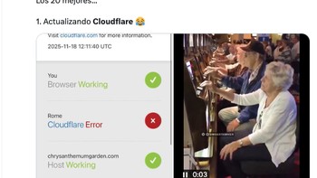 Gabungan dashboard Cloudflare error dengan video lansia bermain mesin slot, menggambarkan humor warganet tentang proses “meng-upgrade” Cloudflare yang dianggap serba tidak pasti. Foto: X.com