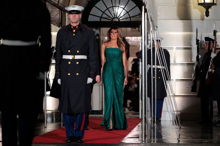 WASHINGTON, DC - NOVEMBER 18: First lady Melania Trump prepares to greet Crown Prince and Prime Minister Mohammed bin Salman of Saudi Arabia with U.S. President Donald Trump at the White House on November 18, 2025 in Washington, DC. Trump is hosting the Crown Prince for meetings aimed at strengthening economic and defense ties, including the U.S. sale of F-35 fighter jets to Saudi Arabia. (Photo by Chip Somodevilla/Getty Images)