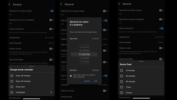 Layanan video pendek membuat kita kerap scrolling tidak mengenal waktu. Fitur terbaru dari YouTube akan bisa membatasi diri Anda melihat video-video itu dalam waktu lama. (Tangkapan Layar Youtube)