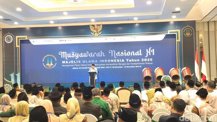 Maruf Amin dalam acara Munas IX Majelis Ulama Indonesia (MUI) yang digelar di Jakarta, Kamis (20/11/2025).