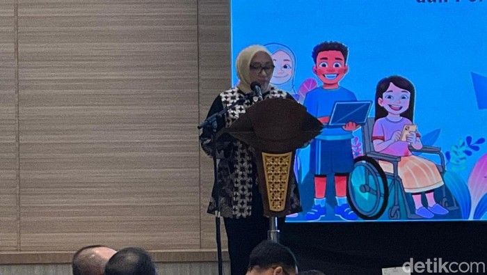 Menteri PPPA Arifah Fauzi di Festival Anak Sedunia 2025 di Jakarta Pusat, Kamis (20/11/2025).