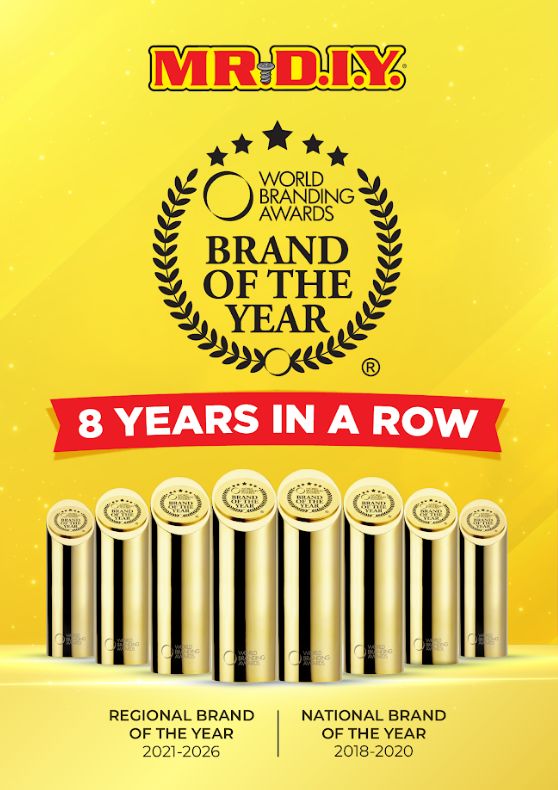 MR.D.I.Y. meraih kemenangan kedelapan sebagai Brand of The Year di World Branding Awards.