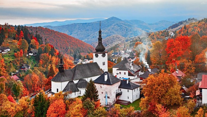 Autumn view of monastery in Spania Dolina, Slovakia