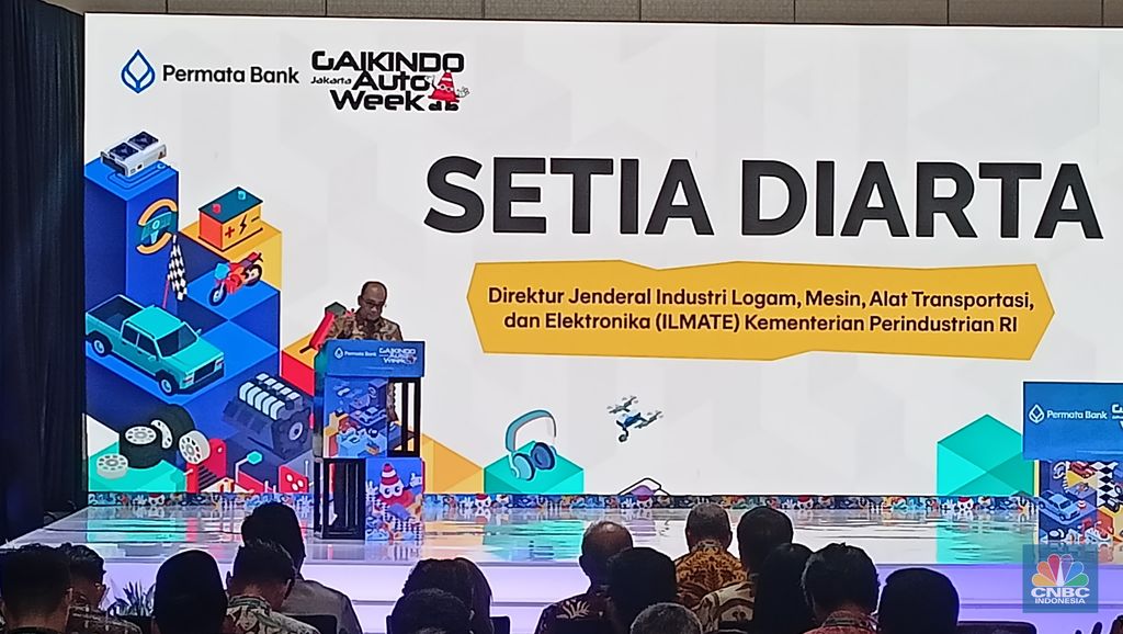 Dirjen Ilmate Setia Diarta dalam pembukaan Gaikindo Jakarta Auto Week (GJAW) 2025. (CNBC Indonesia/Ferry Sandi)