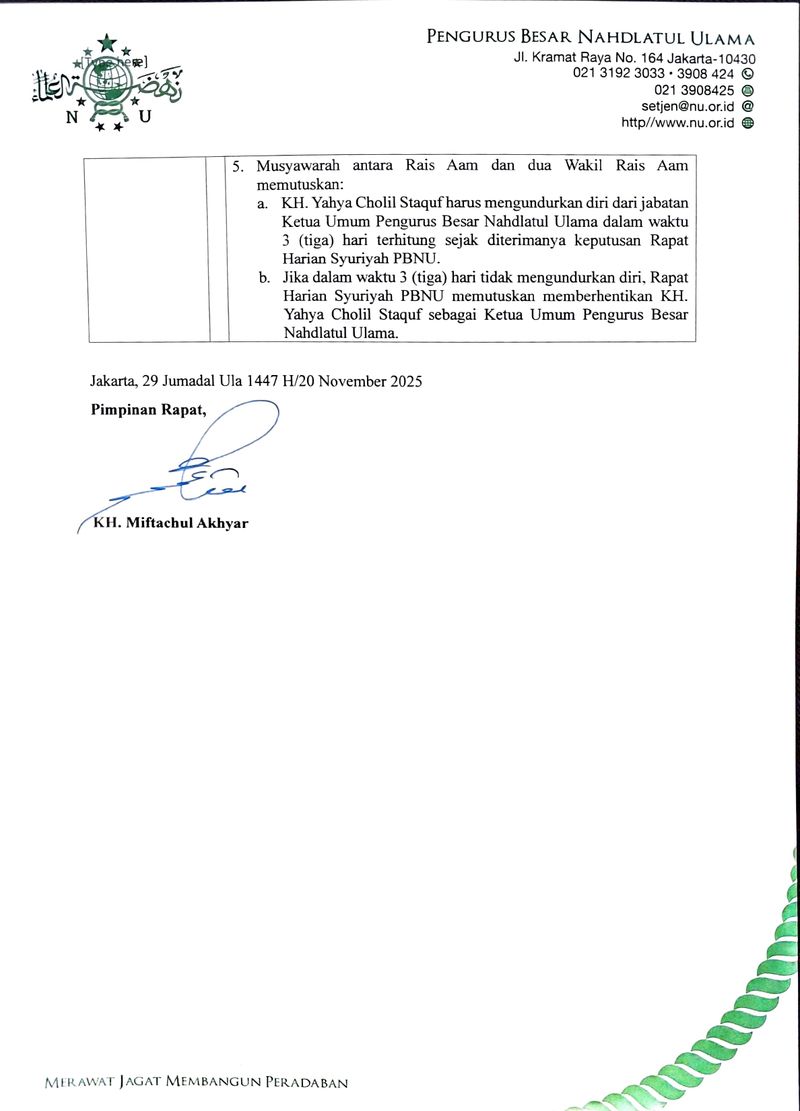 Isi Teks Risalah Rapat Harian Syuriah PBNU.