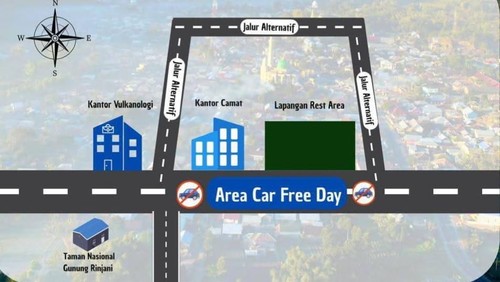 Rute car free day (CFD) di Sembalun, Lombok Timur, NTB. (Foto: Dok. Camat Sembalun)
