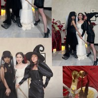 Para tamu undangan yang hadir turut mengenakan kostum sesuai dengan tema ulang tahun. Terlihat ada yang mengenakan busana serba hitam seperti penyihir. Foto: Instagram/@arieltatum