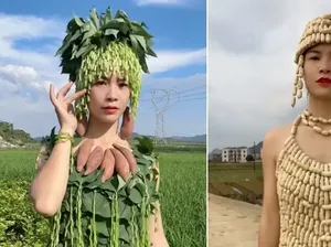 Kreatif! Konten Kreator Ini Bikin Gaun Mewah dari Kulit Kacang dan Jagung