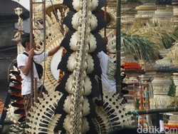 Pemasangan penjor berlangsung sejak pagi hingga sore ini, Sabtu (22/11/2025). (Foto: Agus Eka/detikBali)