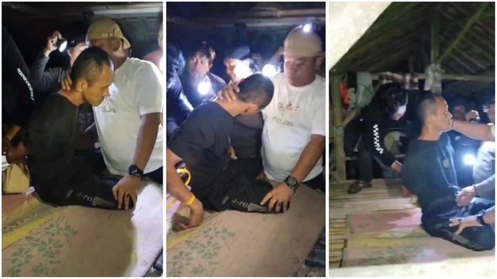 Tangkap layar video penangkapan pelaku pembunuhan terhadap ayah kandungnya di Bandar Lampung.