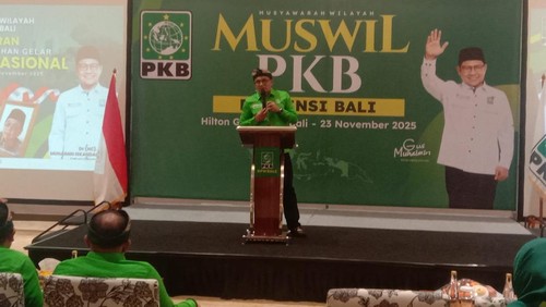Ketua DPW PKB Bali, Ahmad Iman Sukri, saat Musywil PKB Bali, Minggu (23/11/2025). (Foto: Dok. Humas DPW PKB Bali)