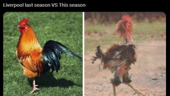 Tahun ini Liverpool jadi ayam sayur, begitu kata meme ini. Foto: X.com