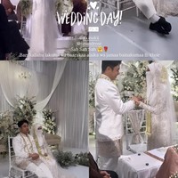 Senada dengan busana kedua pengantin, dekorasi acara juga didominasi warna putih. Bunga-bunga hingga kain putih tampak menghiasi jalannya acara. Foto: Instagram/@fikinakii